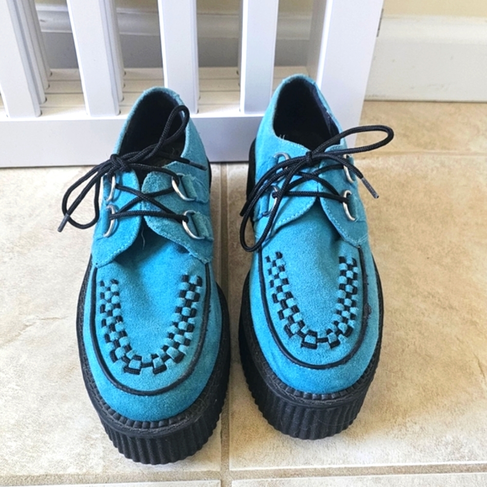 TUK creepers in teal suede, UK 4 / US M 4 / EU 38